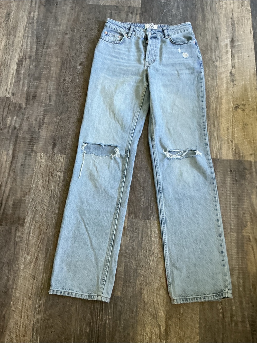 We The Free/Free People Distressed Straight Leg Button-fly Jeans - Long